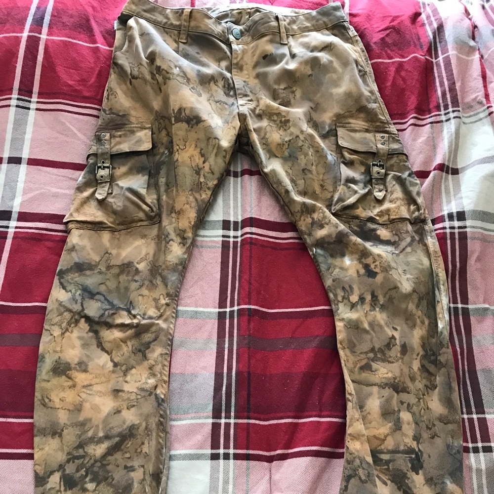 Bleach washed fatigue slim fit cargo pants